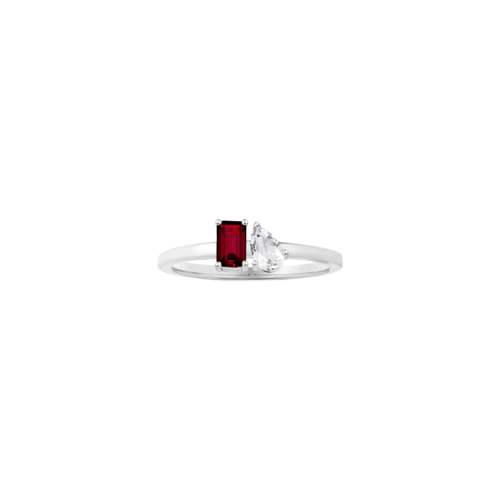Toi et Moi Gemstone Mini Classic Ring  - Red Garnet & White Topaz