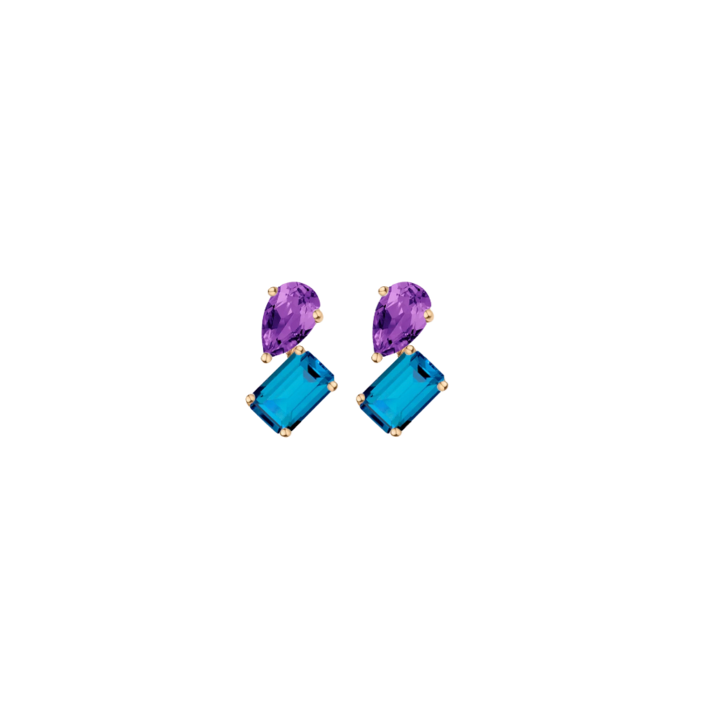 Toi et Moi Gemstone Mini Heirloom Earring  - London Blue Topaz & Purple Amethyst