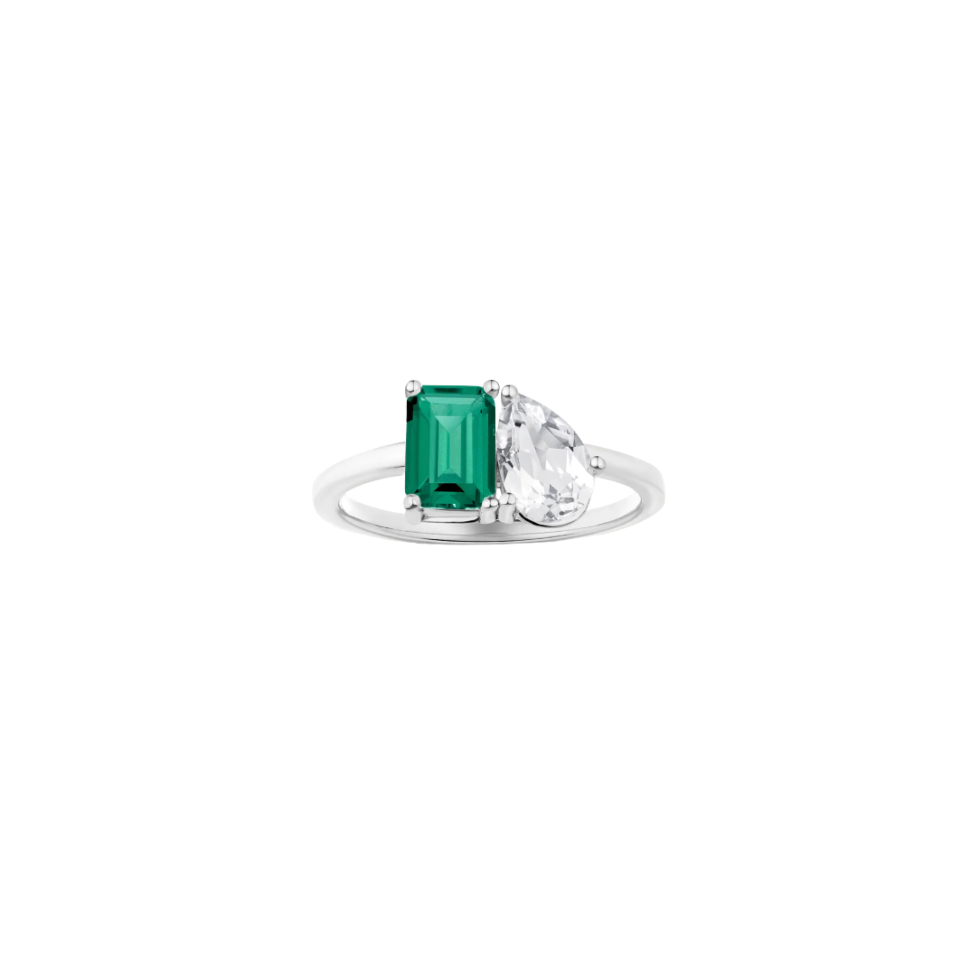 Toi et Moi Gemstone Classic Ring  - Green Emerald & White Topaz