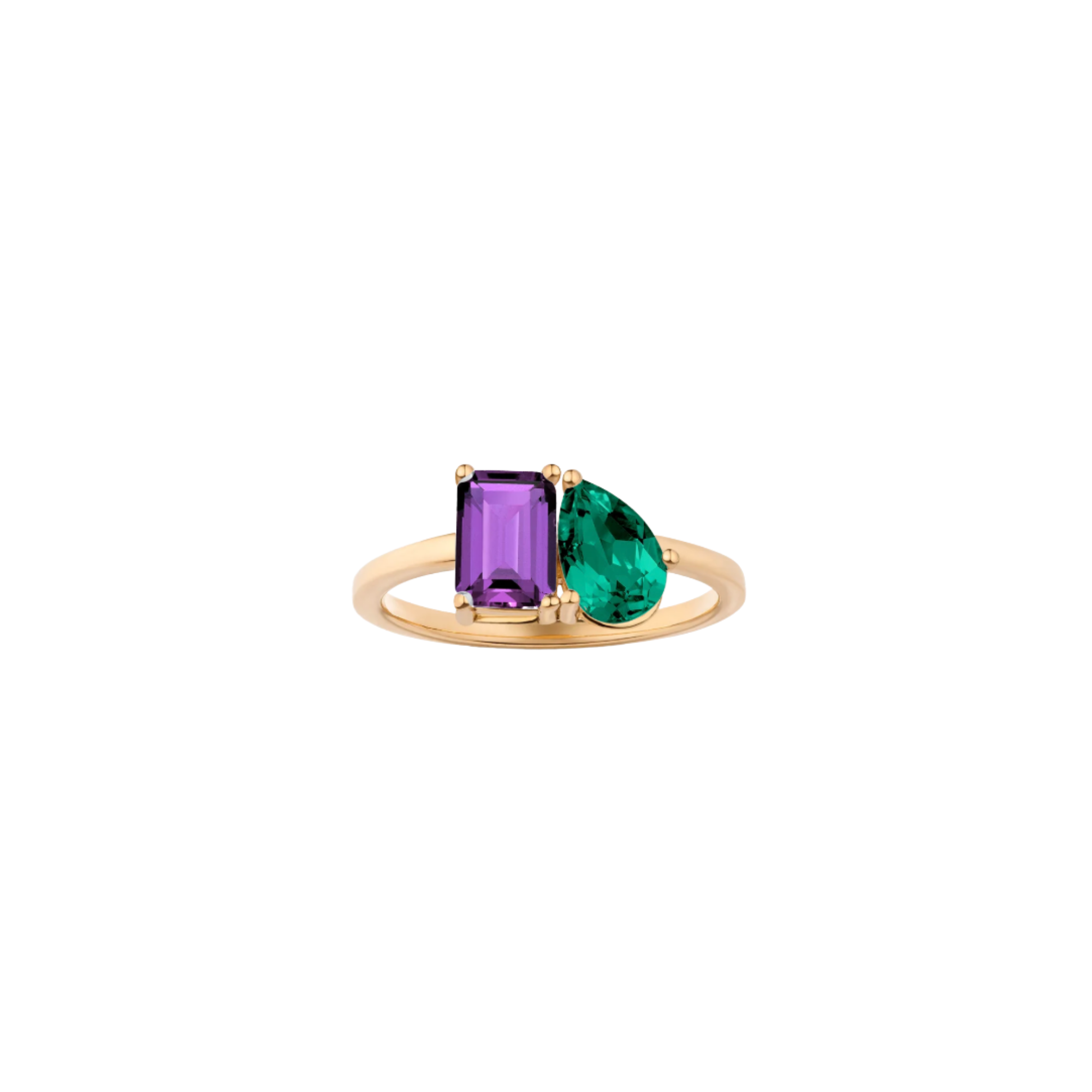 Toi et Moi Gemstone Classic Ring  - Purple Amethyst & Green Emerald