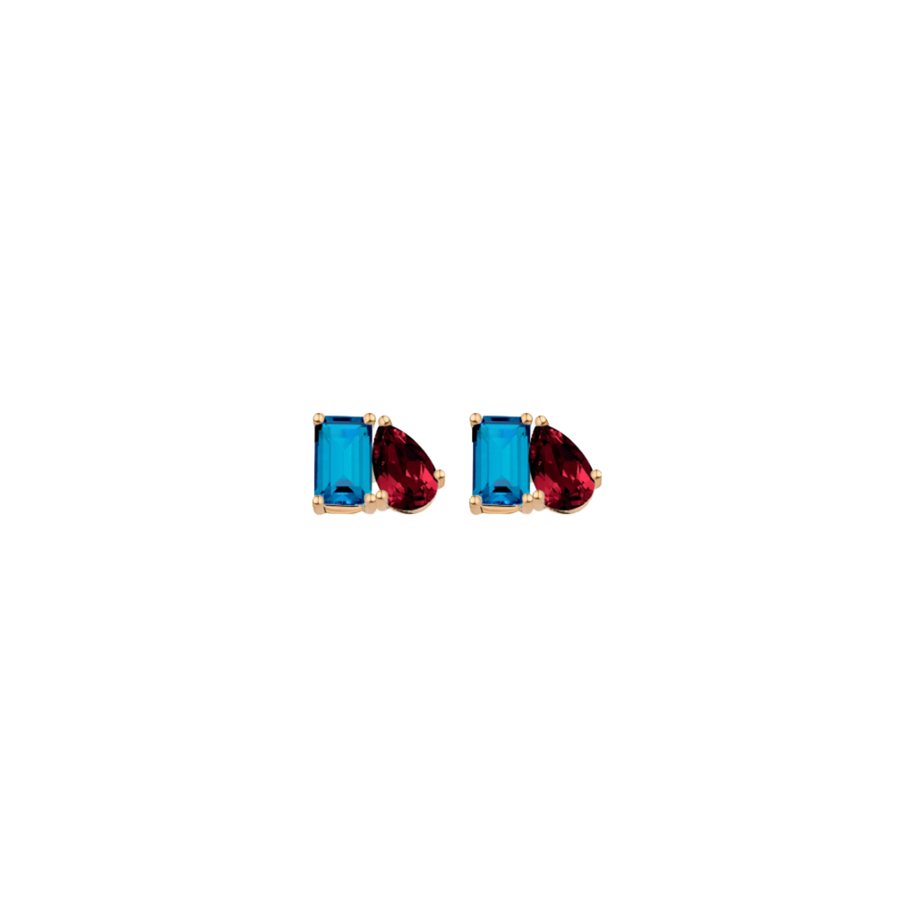 Toi et Moi Gemstone Mini Classic Earring - London Blue Topaz & Garnet