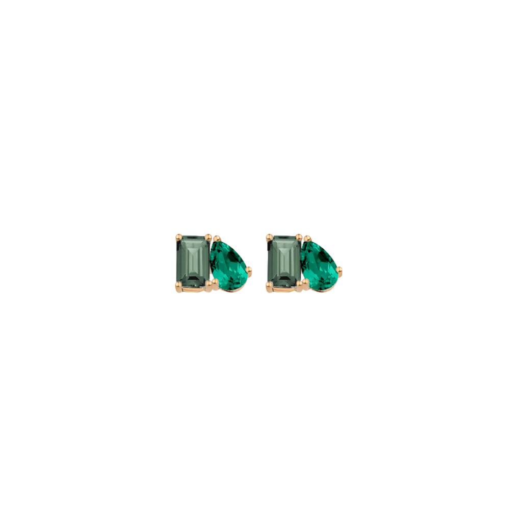 Toi et Moi Gemstone Mini Classic Earring - Green Tourmaline & Green Emerald