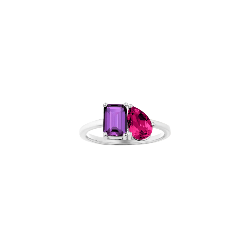 Toi et Moi Gemstone Classic Ring - Amethyst & Red Ruby