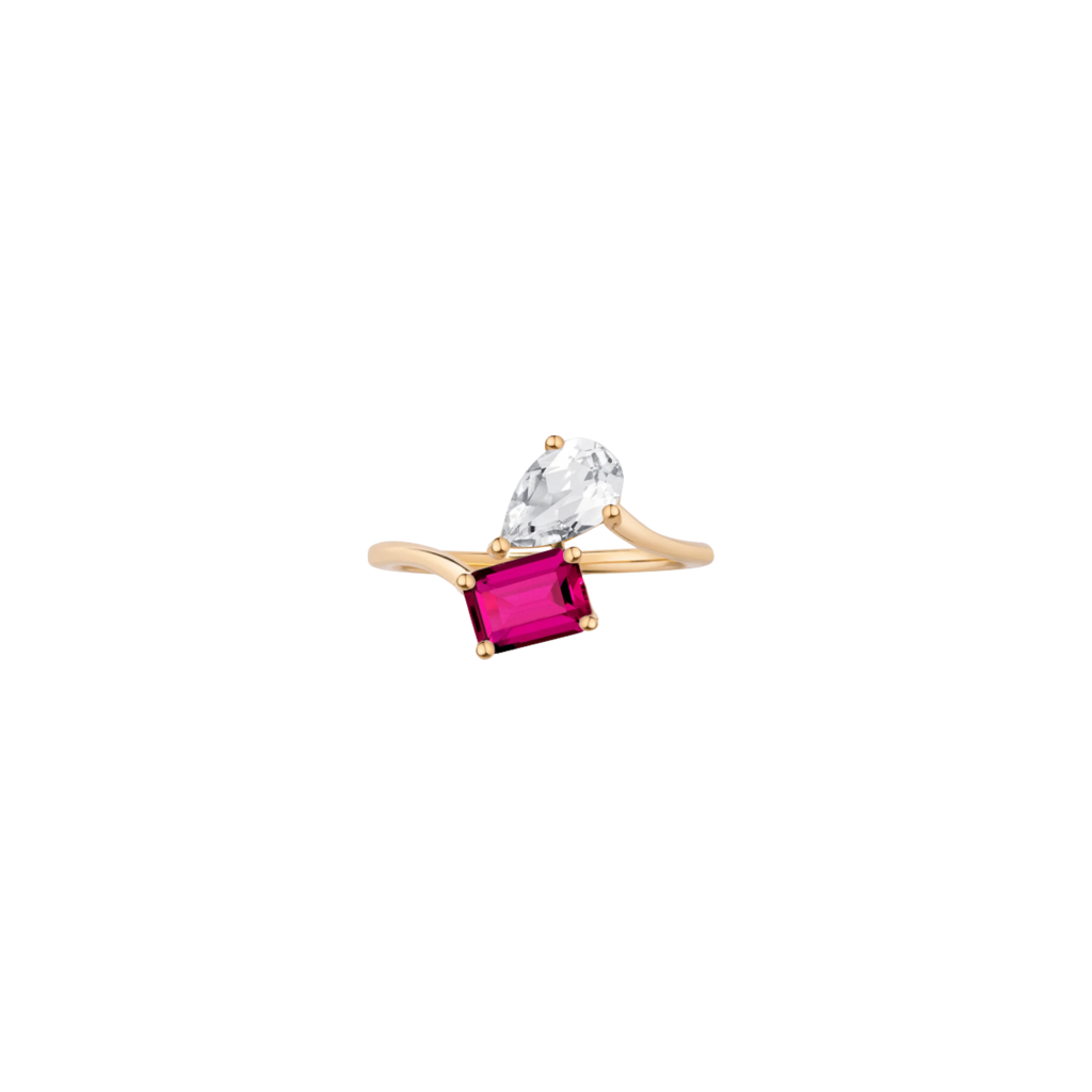 Toi et Moi Gemstone Heirloom Ring - Red Ruby & White Topaz