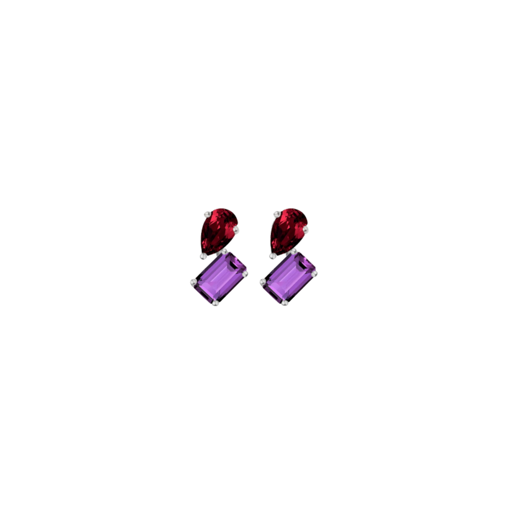 Toi et Moi Gemstone Mini Heirloom Earring - Amethyst & Garnet
