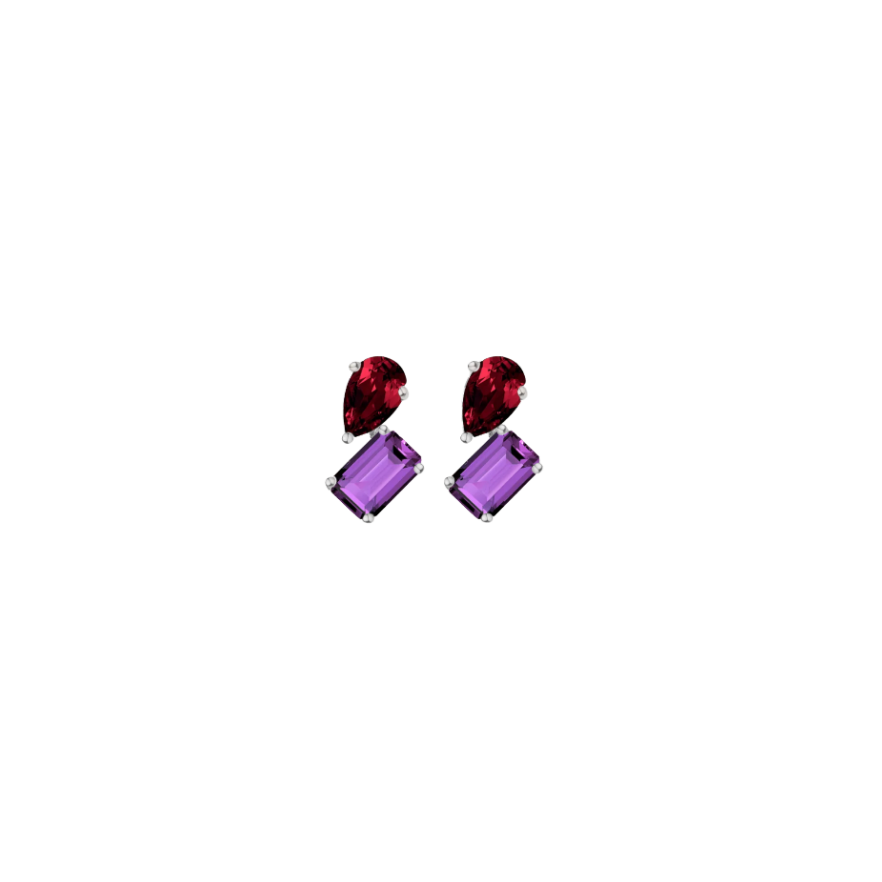 Toi et Moi Gemstone Mini Heirloom Earring - Amethyst & Garnet