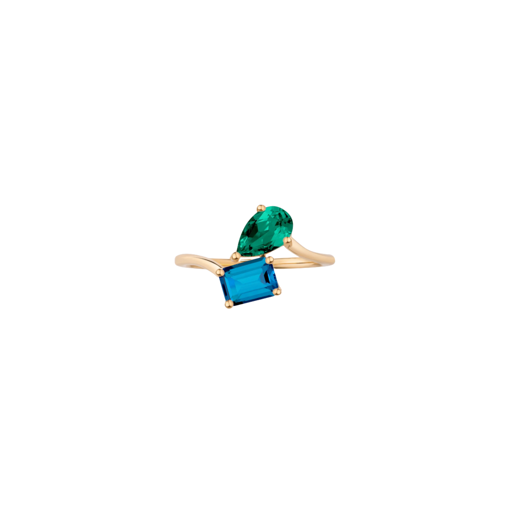 Toi et Moi Gemstone Heirloom Ring - London Blue Topaz & Green Emerald