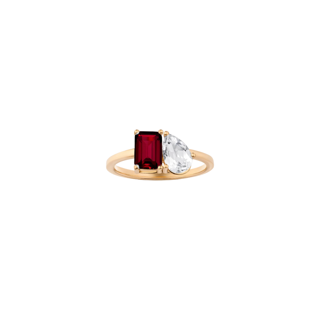 Toi et Moi Gemstone Classic Ring - Garnet & White Topaz