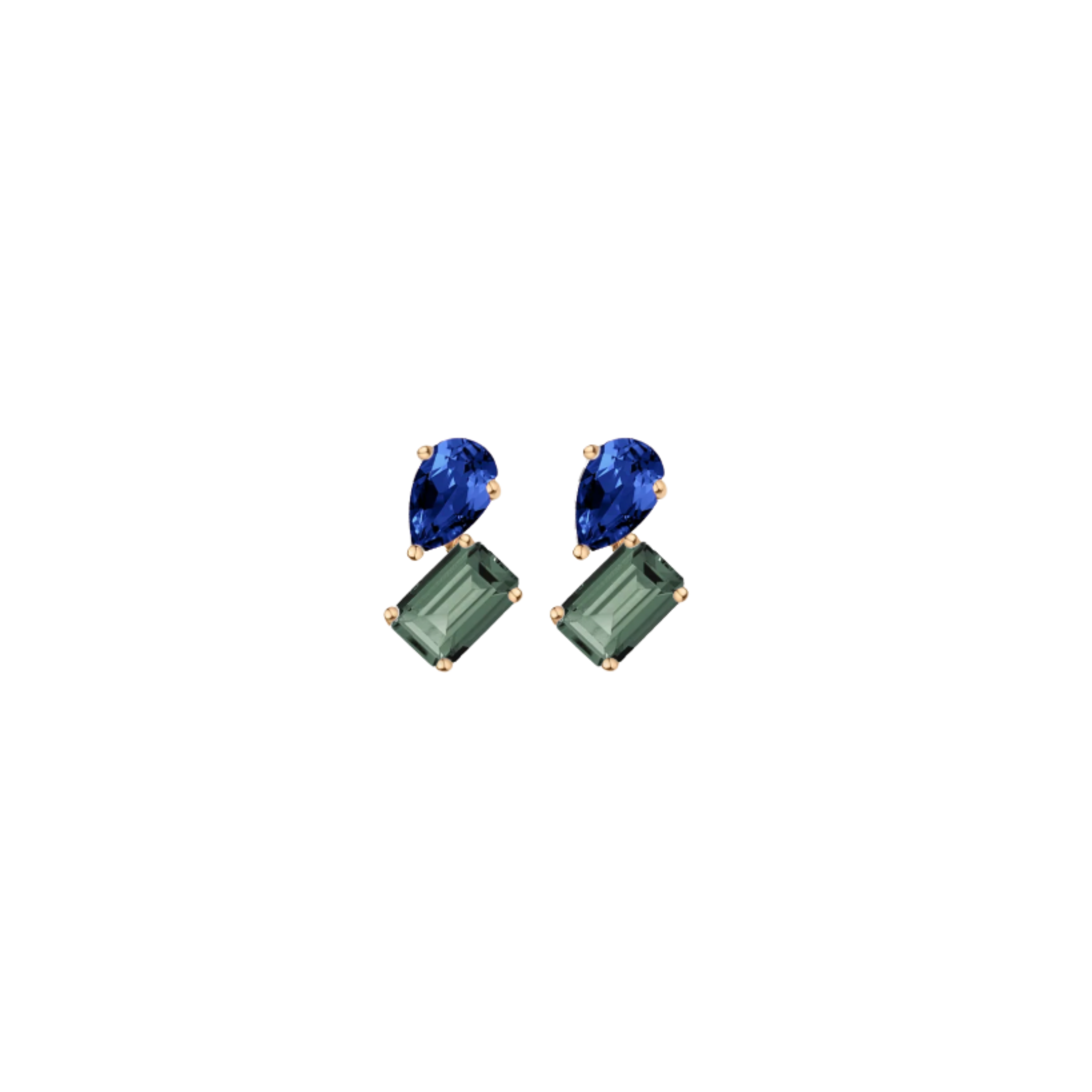 Toi et Moi Gemstone Mini Heirloom Earring - Green Tourmaline & Blue Sapphire