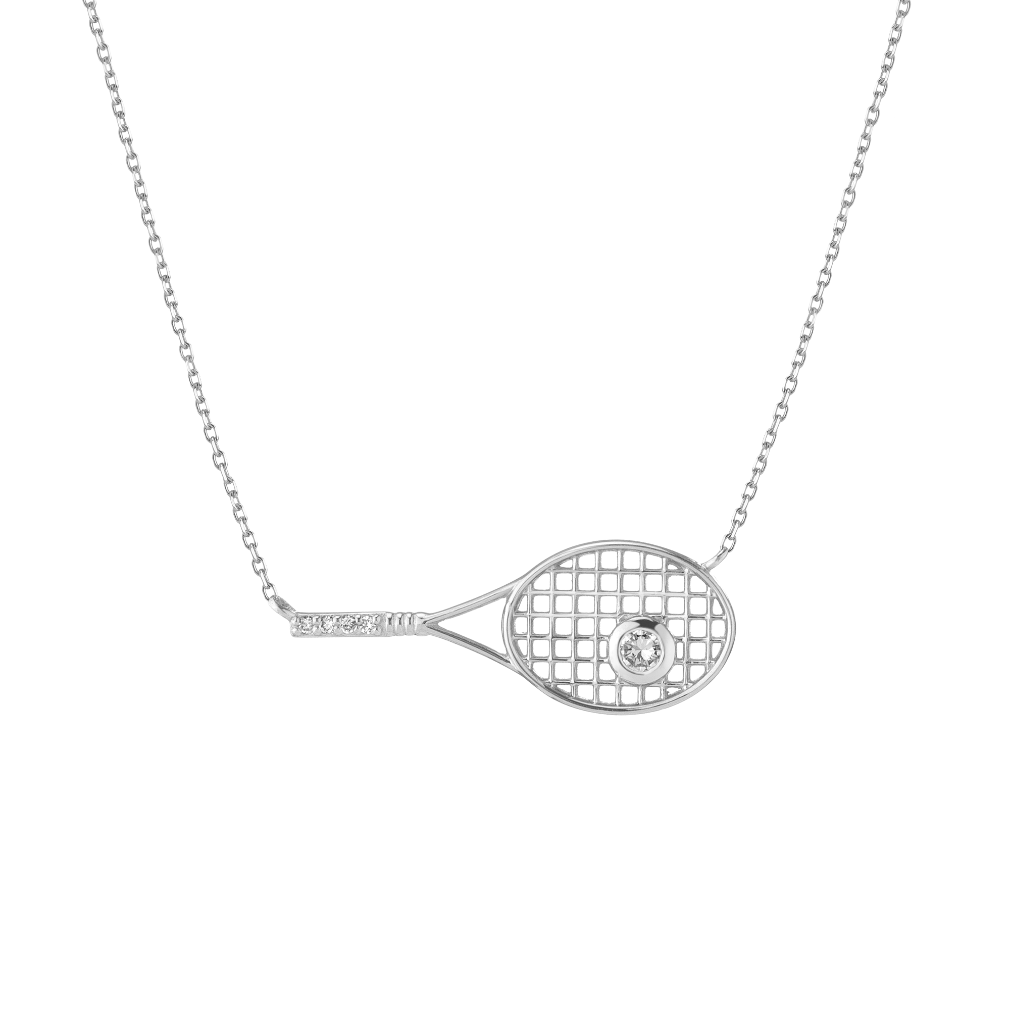 Lab Grown White Sapphire Tennis Racket Necklace