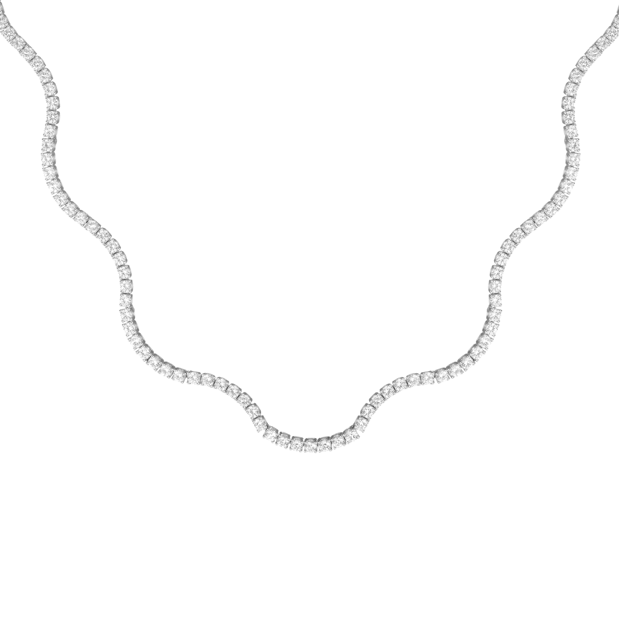 Lab Grown White Sapphire Wave Tennis Necklace