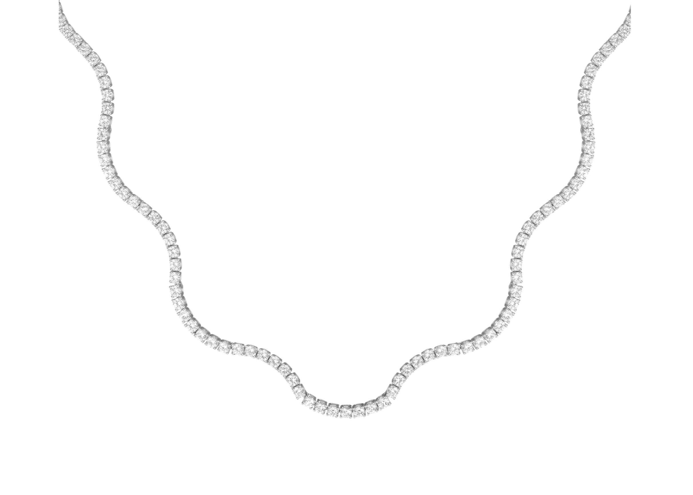 Lab Grown White Sapphire Wave Tennis Necklace