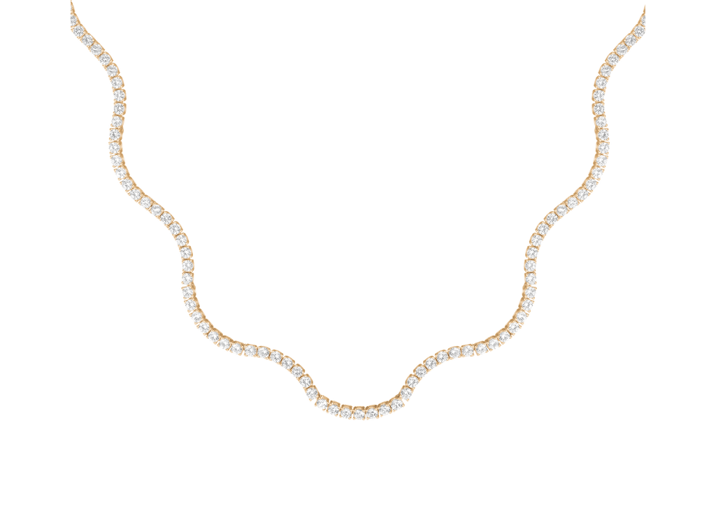 Lab Grown White Sapphire Wave Tennis Necklace