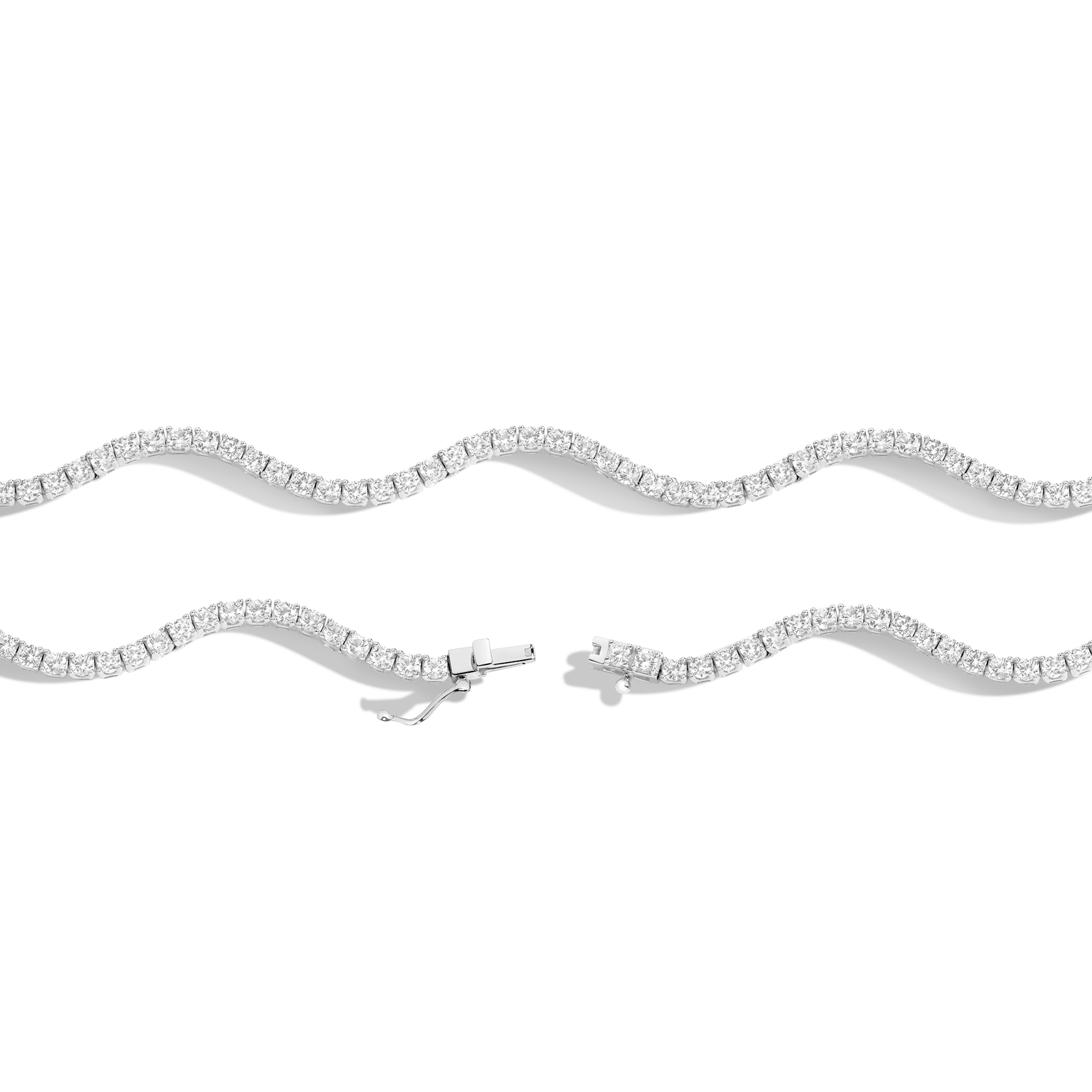 Lab Grown White Sapphire Wave Tennis Necklace
