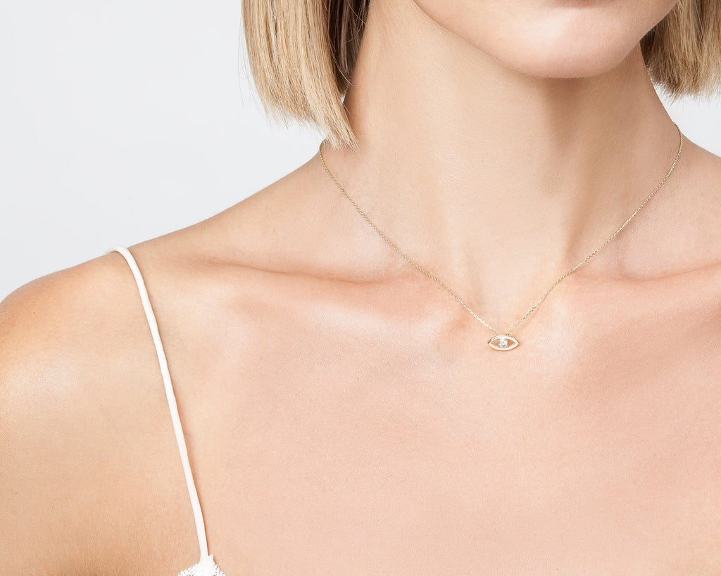 Diamond Bezel Evil Eye Necklace
