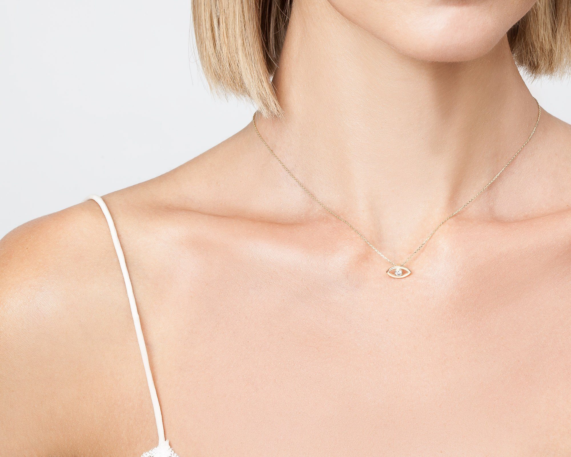 Diamond Bezel Evil Eye Necklace