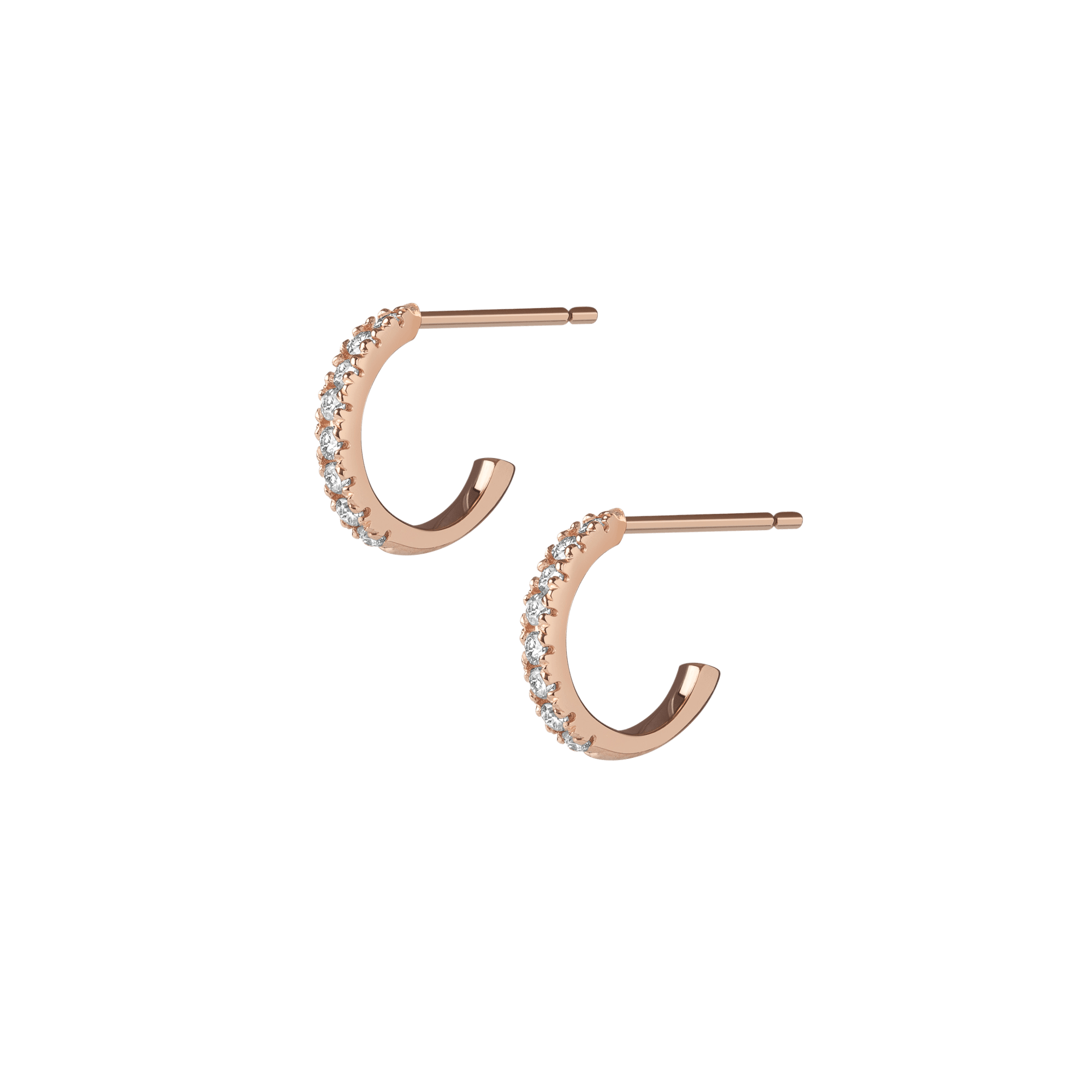 Huggie Earrings with White Diamonds Rose Gold Vermeil 14k 18k Pair | Single | First