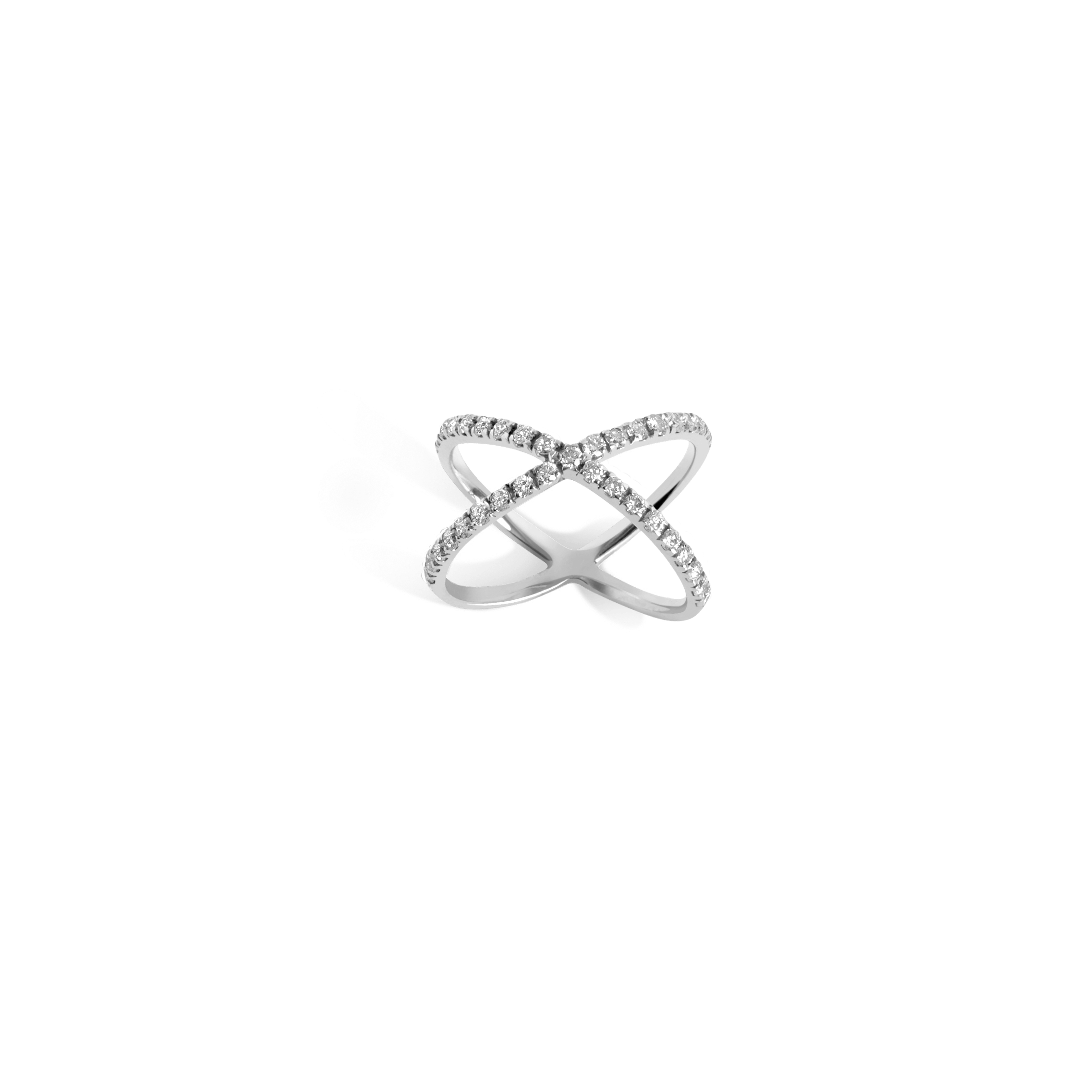 X Ring  Sterling Silver White Gold Vermeil 14k White Gold 18k White Gold White Diamonds    Front First