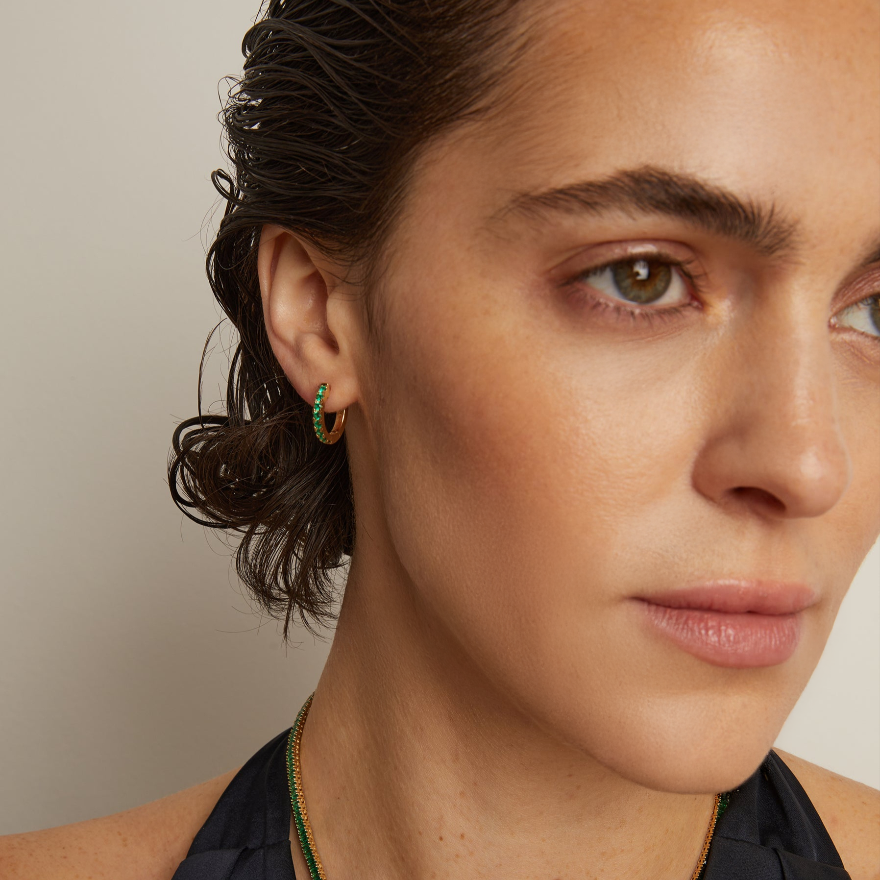 Lab Grown Green Emerald Huggie Earrings