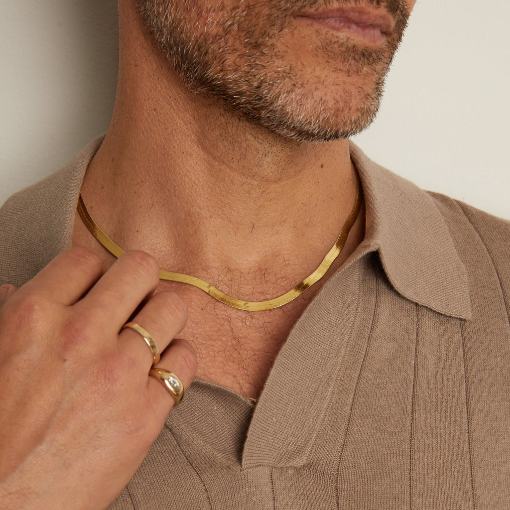 Solid Gold Herringbone Chain Necklace