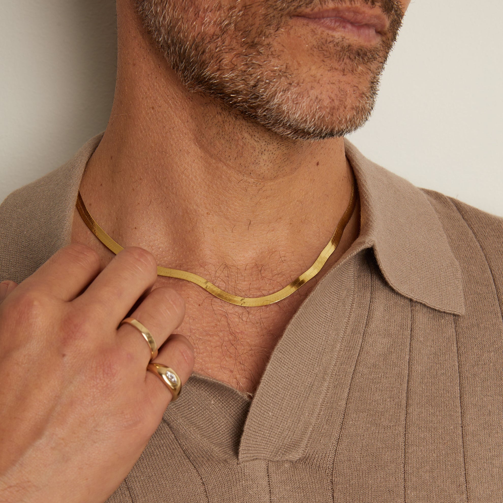 Solid Gold Herringbone Chain Necklace