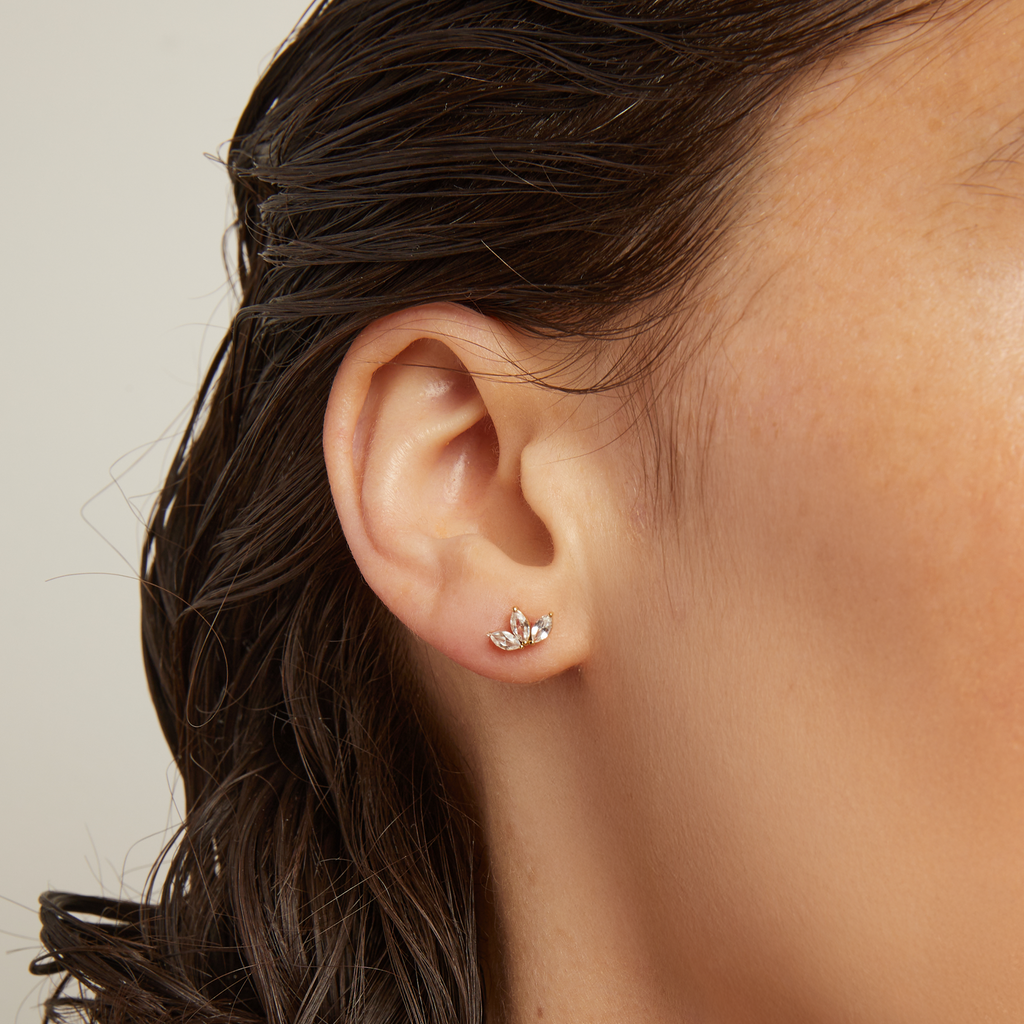 Lab Grown White Sapphire Crown Marquise Earrings