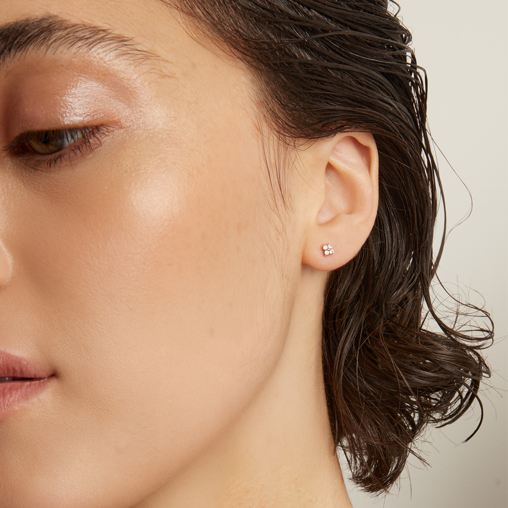 Lab Grown White Sapphire Wildflower Stud Earrings