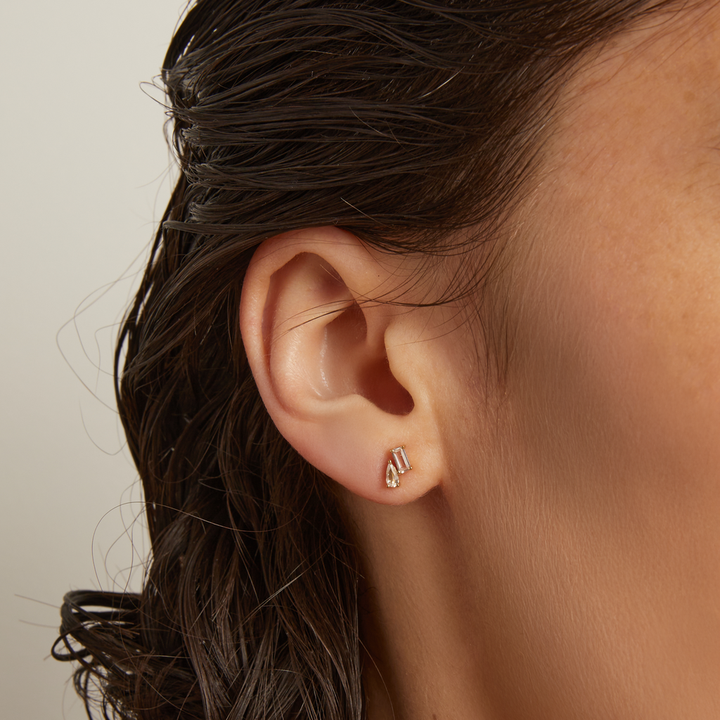 Lab Grown White Sapphire Toi et Moi Stud Earrings