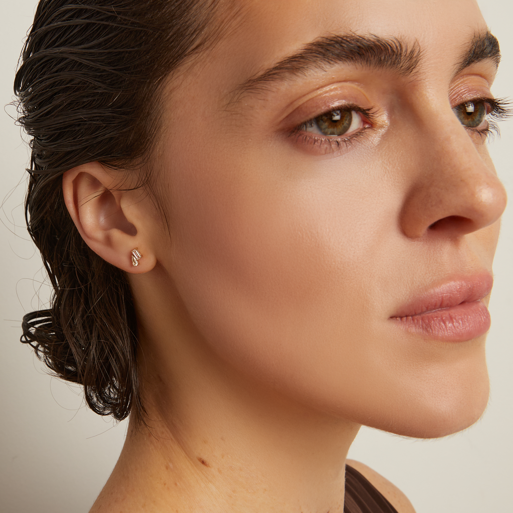 Lab Grown White Sapphire Toi et Moi Stud Earrings