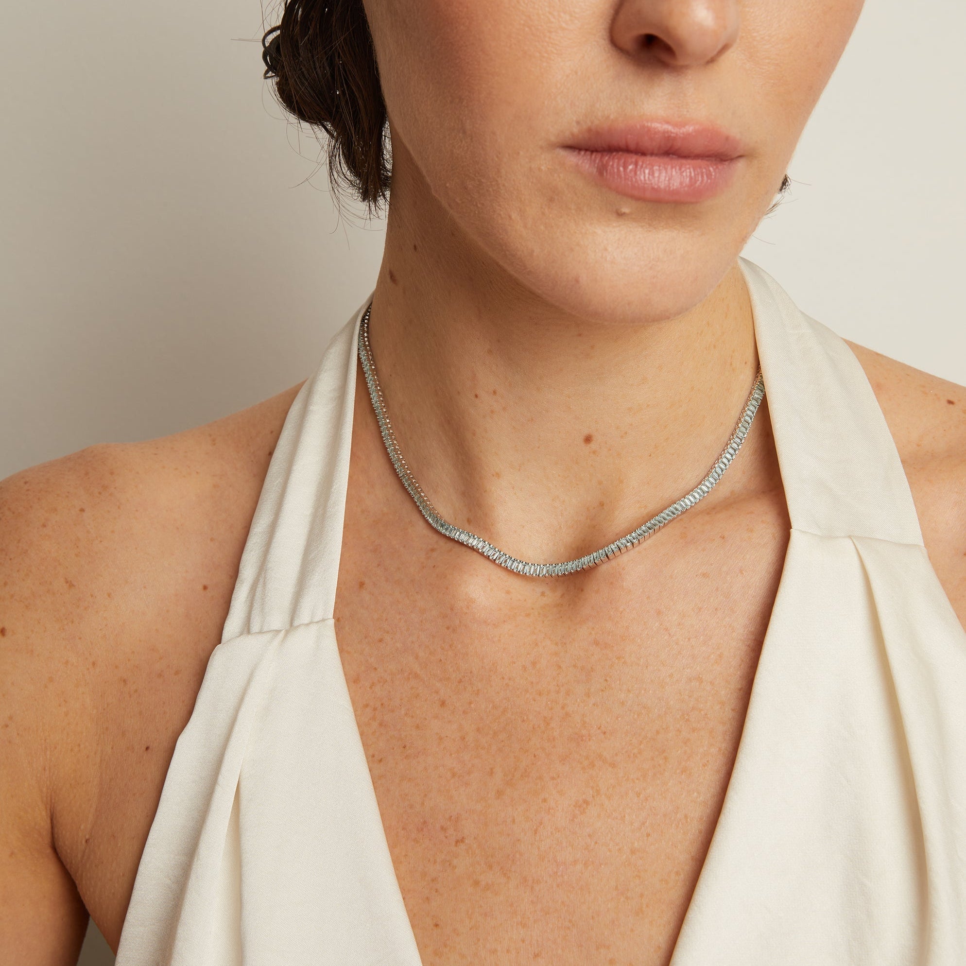 Lab Grown Blue Tourmaline Baguette Tennis Necklace